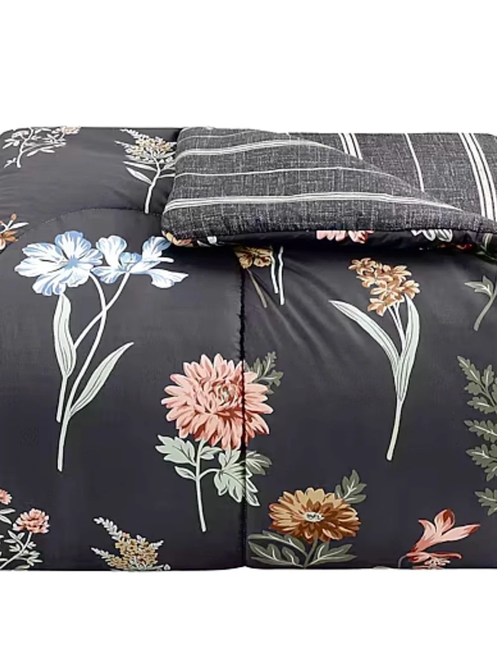 Richmond Park Wren King 3pc Black Floral Comforter Set